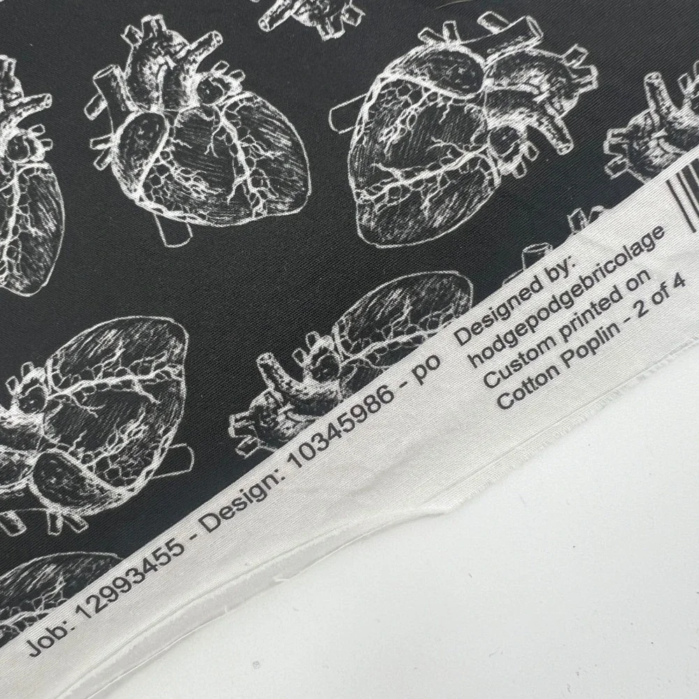 Anatomical Heart Cotton Fabric HodgePodgeBricolage Black &‎ White 7+ Yards